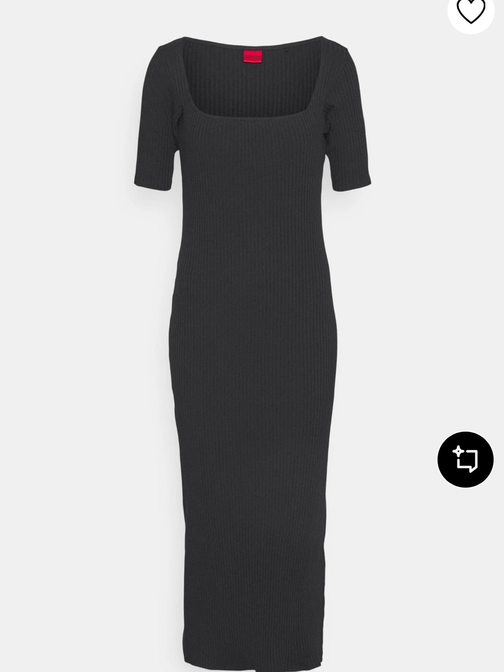 HUGO Nirale Black Ribbed Square-Neck Maxi Dress w 1 side slit